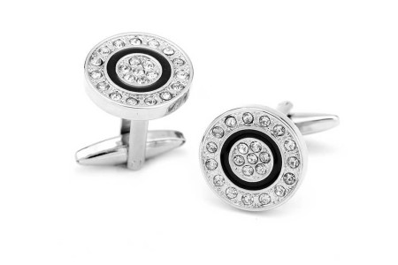 Black Circle Crystal Studs Cuff Link