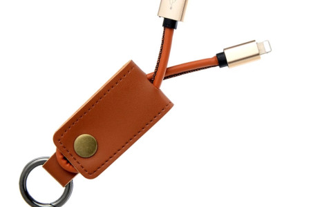 PU Brown Leather Portable USB charging cable keychain for latest IOS and Andriod
