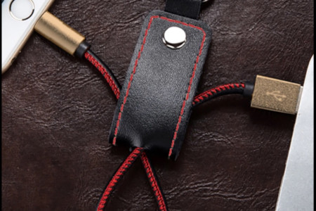 PU Black Leather Portable USB charging cable keychain for latest IOS and Andriod
