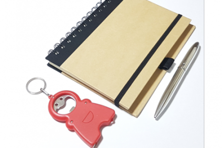 Beige Writing Notebook With Marino Executive Pen And 3-in-1 Keychain